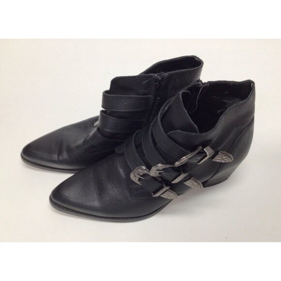 ASOS Black Leather Silver Buckle Boots Booties With Heel Women’s Size 10 - Picture 4 of 16